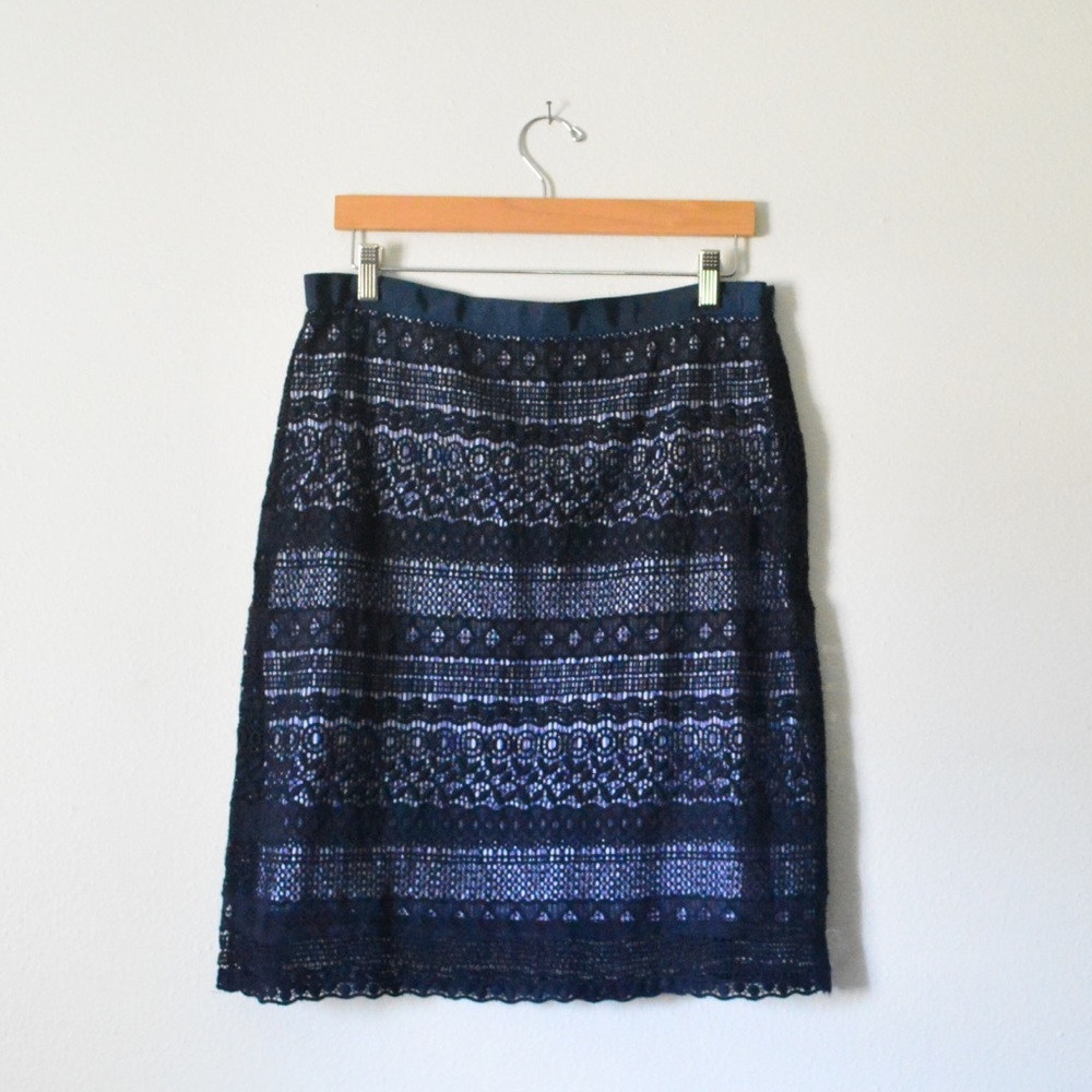 Brooks Brothers Womens Skirt Blue Lace Overlay